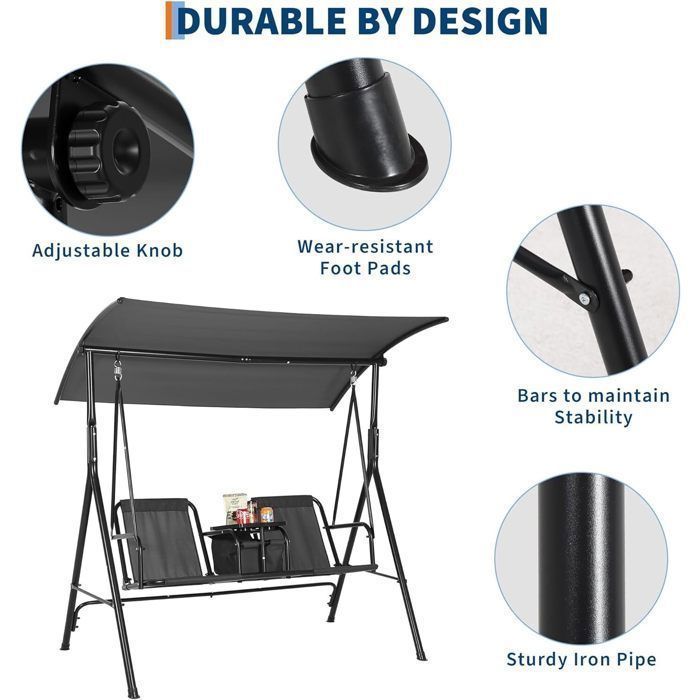 Garden swing, Double garden swing, Two-person swing with adjustable sunshade, Double hanging chair