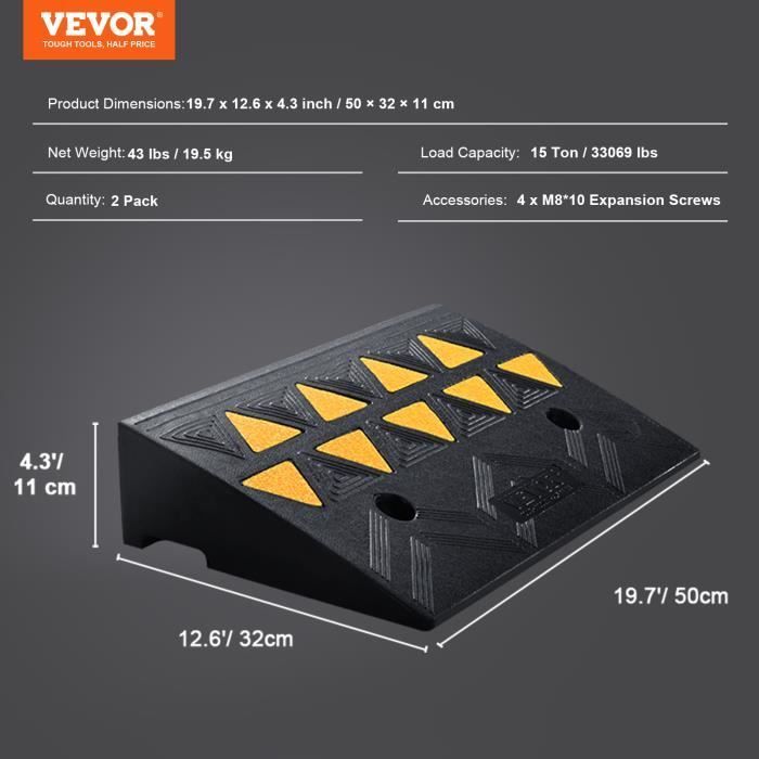 Rampa para acera - VEVOR - 50 x 32 x 11 cm Capacidad de carga 15t 19,5 kg para cruces de coches, bicicletas, patinetes y motocicletas