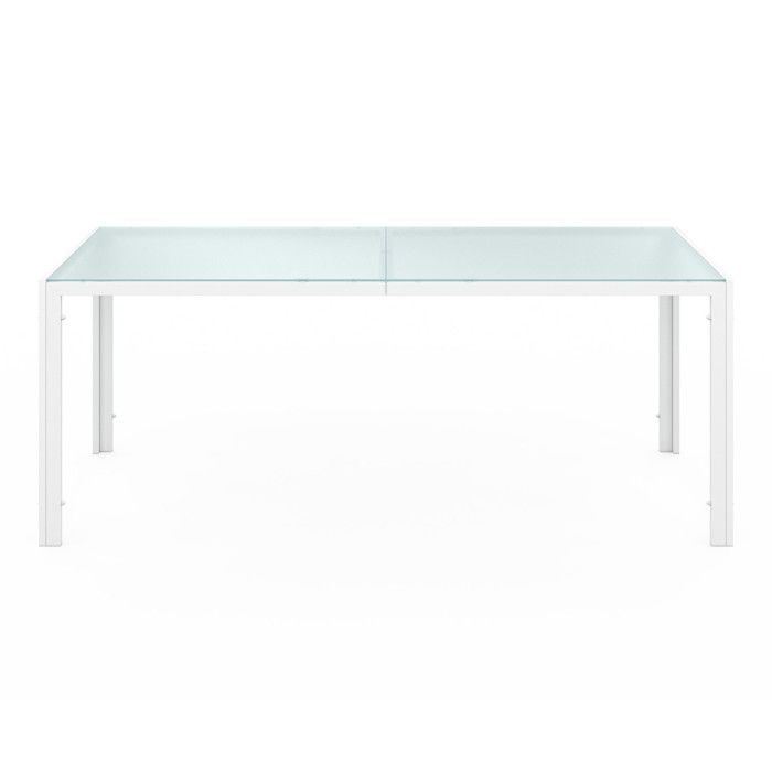IDMARKET MADRID garden furniture set: 190cm table and 8 stackable chairs, white and beige