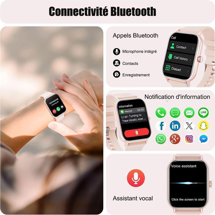 Montre Connectée Femme pour Samsung iPhone Android, 1.85