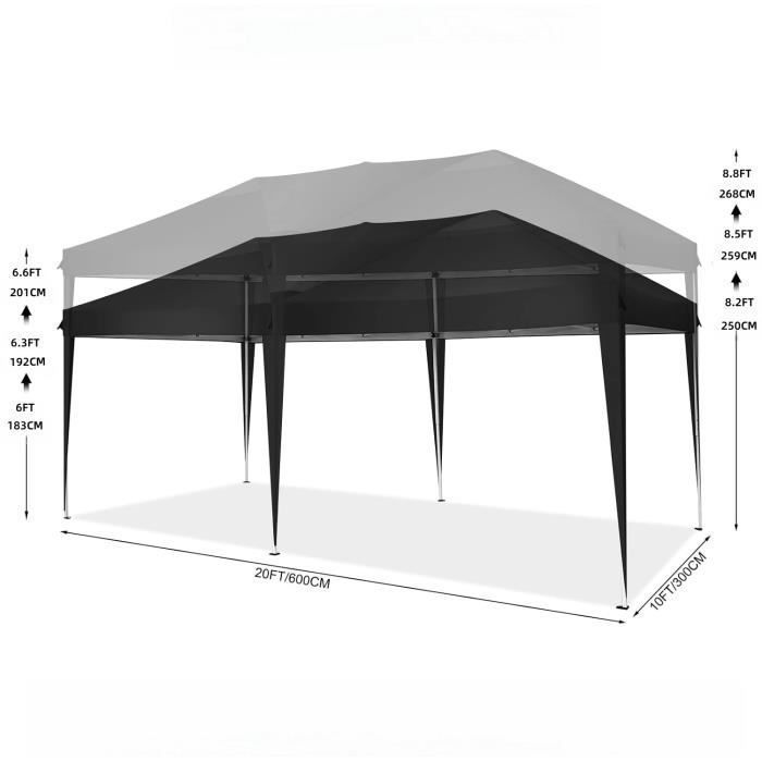 3x6m Gazebo, Waterproof Folding Gazebo - Professional Garden Tent, Pop-Up Marquee for Parties - Black