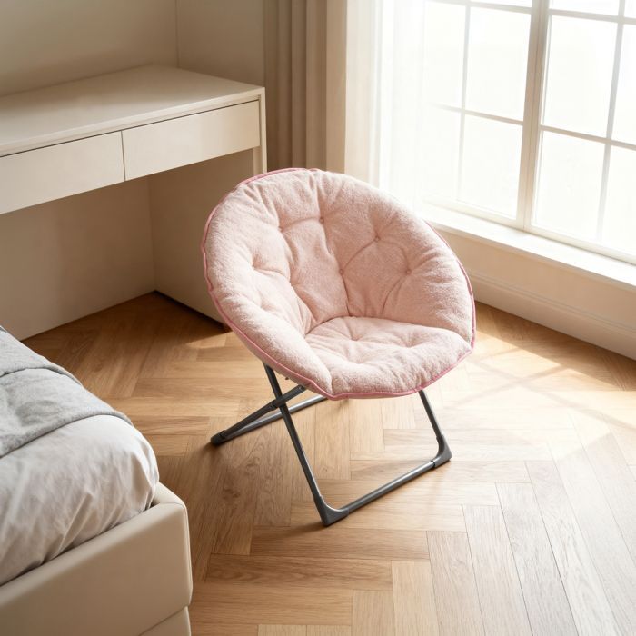 Silla plegable de lana de oveja, silla plegable portátil de espuma con forma de luna, para dormitorios y residencias.
