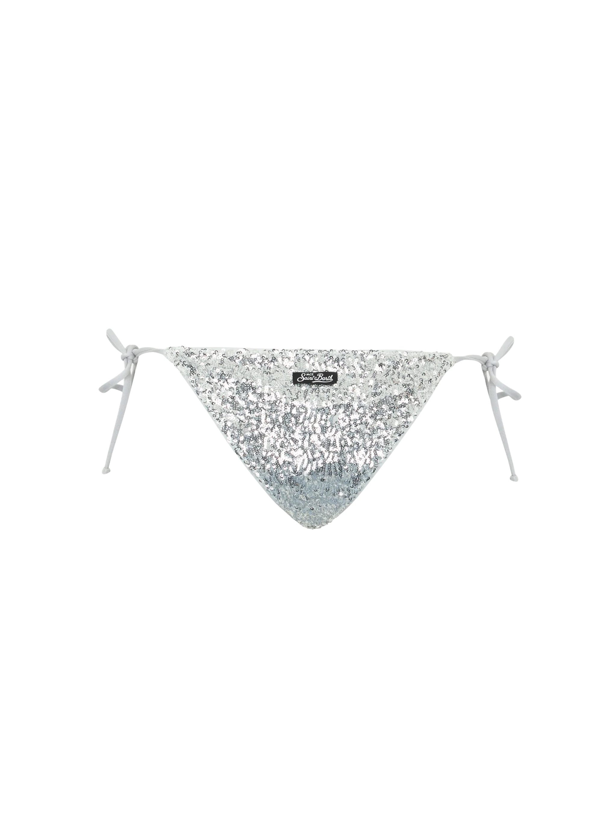 Bikini triangular de lentejuelas plateadas para mujer de Leah Marielle