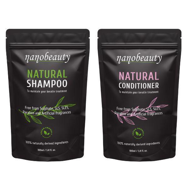 Set de champú y acondicionador natural Nanobeauty de 100 ml cada uno.