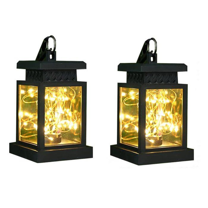 Luces solares para exteriores, paquete de 2 faroles solares LED colgantes, impermeables, para jardín, patio, terraza, césped, patio, acera.