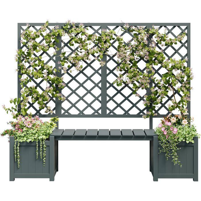 Jardinière avec treillis - Bac à fleurs avec beaucoup d'espace - Jardinière en bois massif marron-Avec treillis et siège-Pour jardin