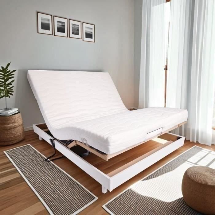 Conjunto de relajación: colchón + base de cama eléctrica 140x190 - Espuma - Firme - TALCA Hecho en Francia