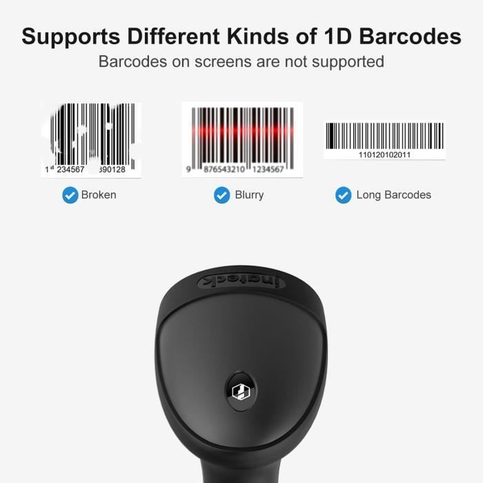 Lecteur de Code-Barres USB - INATECK - BCST-33 - Plug & Play - Support Inclus - Noir