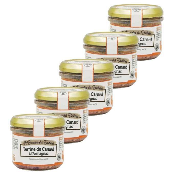 Domaine des Tuilières - Lote de 5 terrinas de pato con Armagnac - Tarro de 90 g