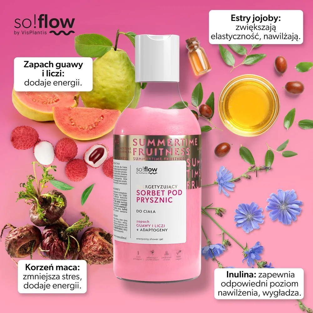 So!Flow Energetyzujący sorbet pod prysznic, Guava i liczi