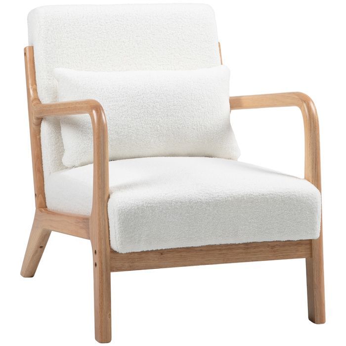 Fauteuil de salon HOMCOM avec cadre en bois massif fauteuil lounge - assise profonde - accoudoirs - aspect velours crème