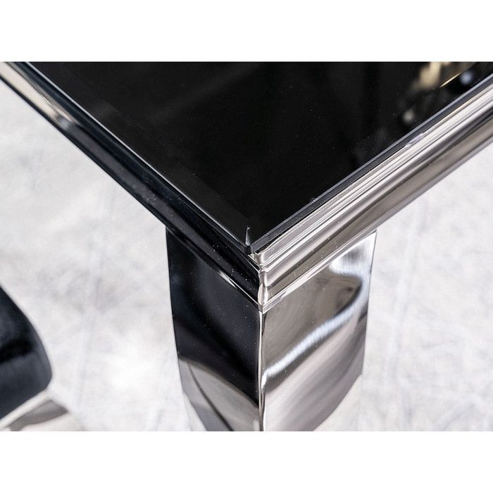 Table à manger en verre - Noir et argenté - 6 couverts - L 150 cm H 75 cm x P 90 cm
