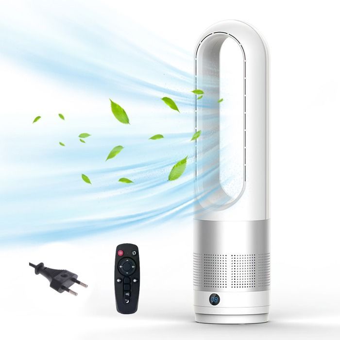 Ventilatore a piantana silenzioso con telecomando - Ventilatore senza pale - 8 velocità - Oscillazione a 80° - Timer di 8 ore - Argento
