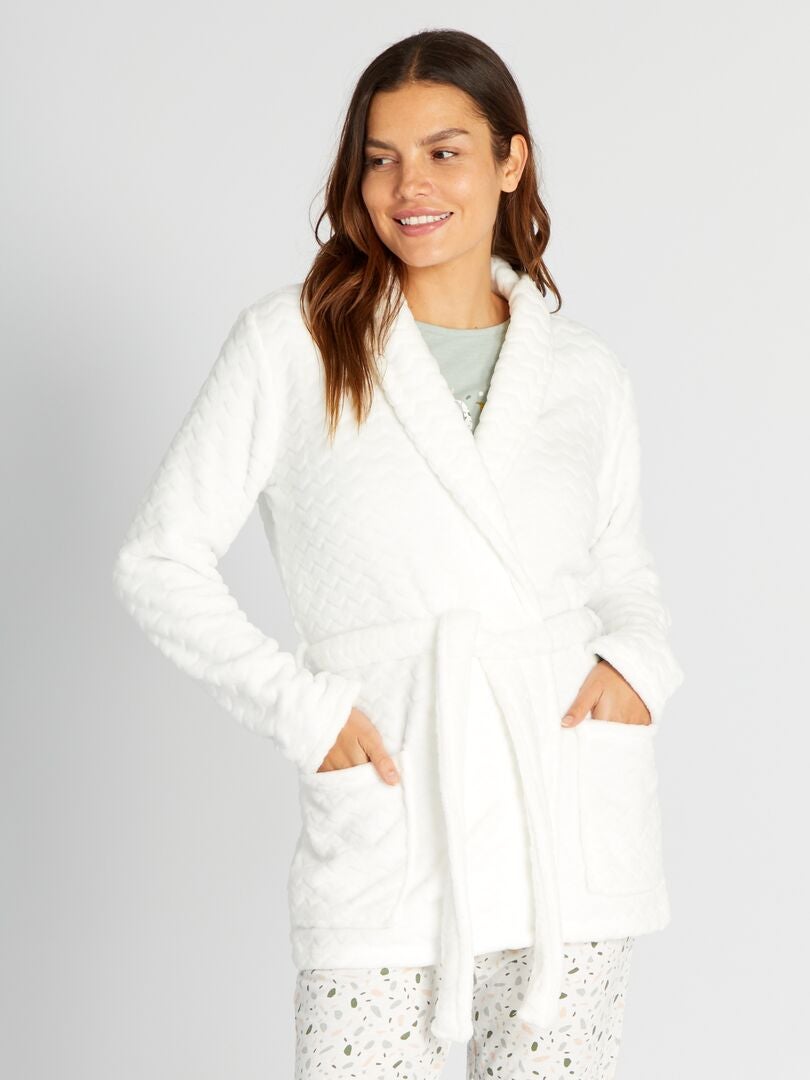 Fleece badjas - Wit