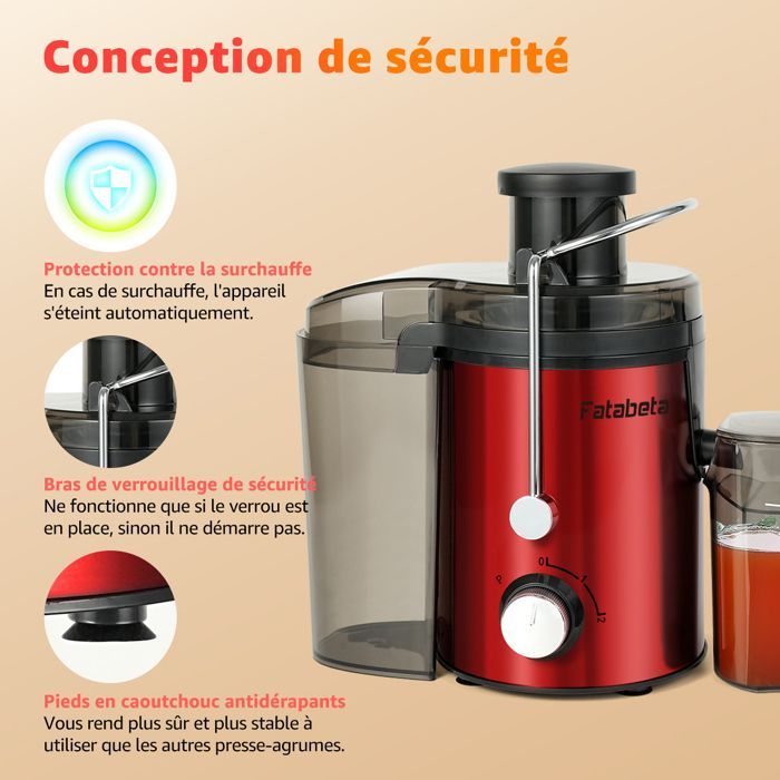 Extractor de zumos - FATABETA - LH618 - 400W - 3 velocidades - Depósito de 550 ml y depósito de pulpa de 1 L