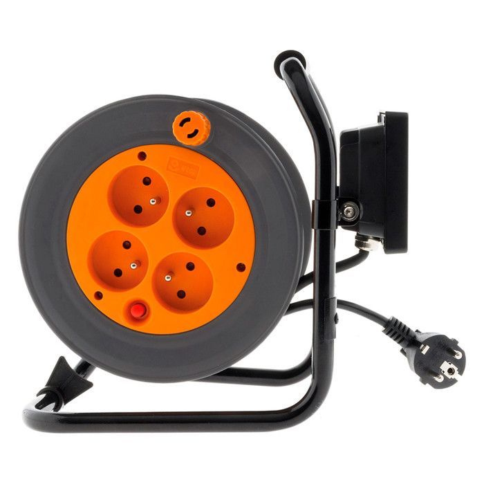 carretes de cable eléctrico 2P+E + foco LED de 15 m - Naranja - Zenitech