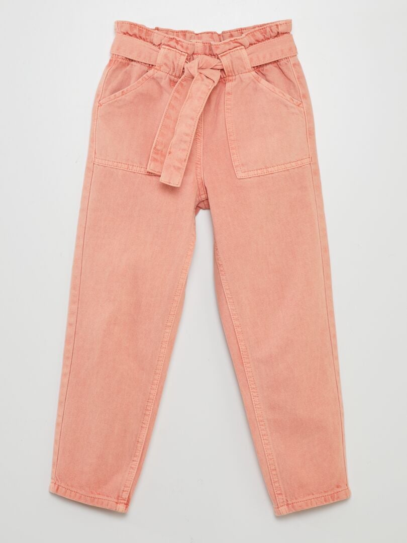 Jeans met elastische tailleband en mom fit model - ROZE
