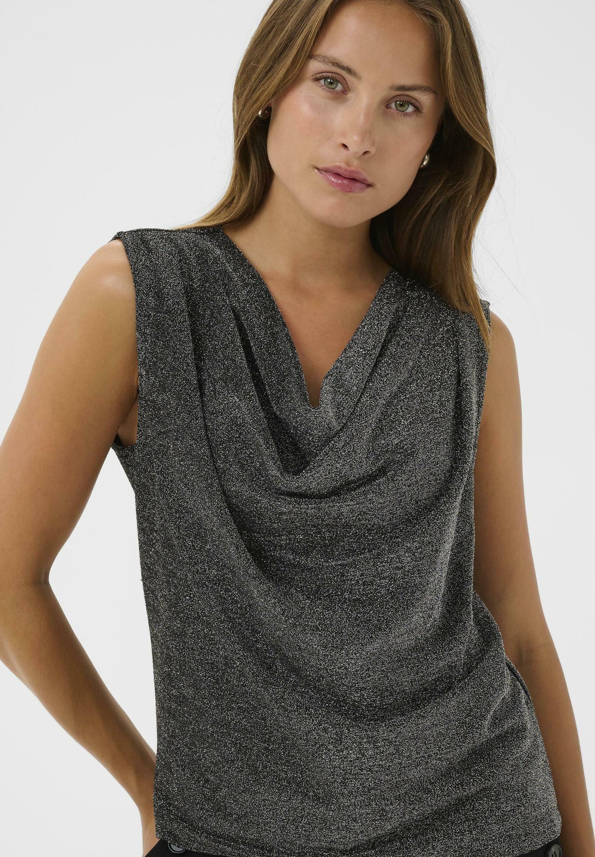 Kaffe RIKKA - Top - glitter metallizzato argento