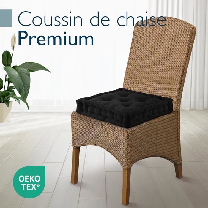 Juego de 4 cojines de suelo Beauitsu, cojín de asiento de 40x40 cm - Cojín de colchón grueso de 8 cm - 100% algodón, cojín de asiento negro - Mila