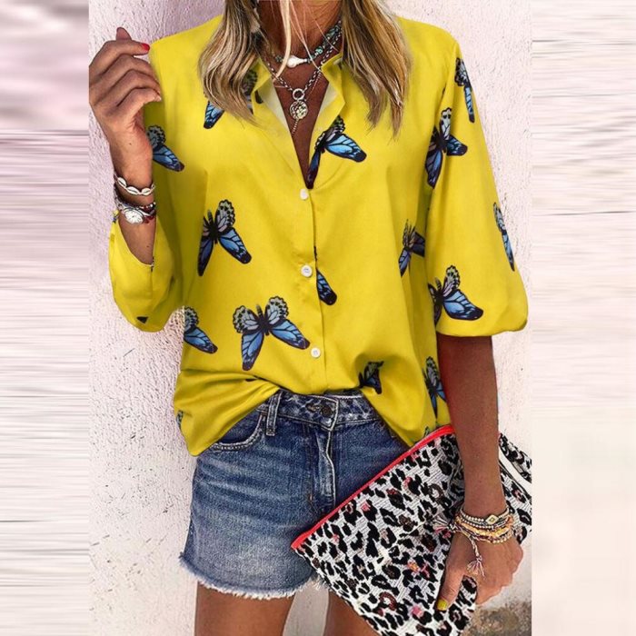 Blusas de verano para mujer, manga larga, estampado de mariposas, blusas de moda de tallas grandes, blusas de verano para mujer 7