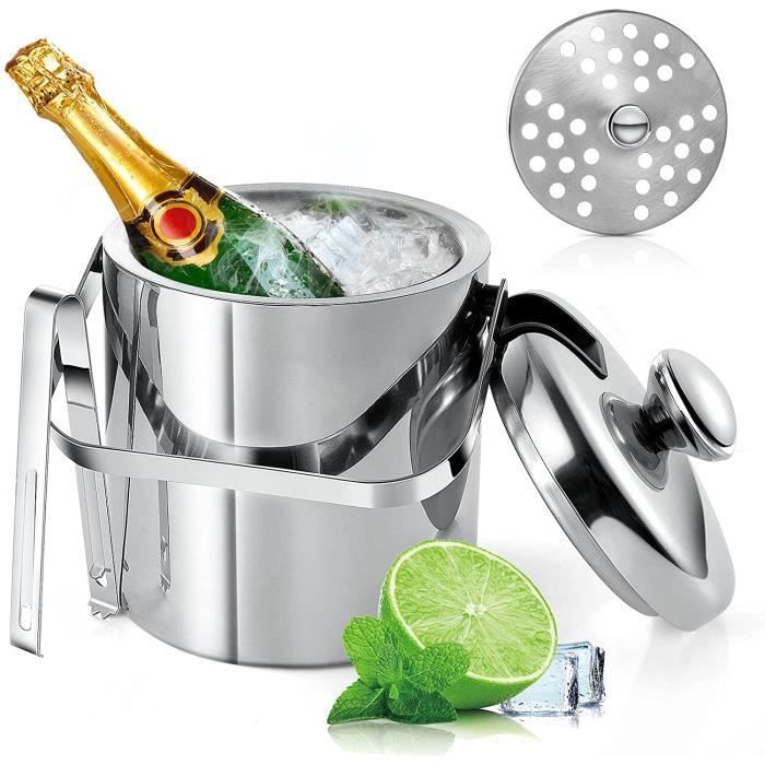 Seau a Glacon,Seau à Champagne de 1.3 L Seau à Glaçons à Double Isolation avec Couvercle ,pour Le Champagne et Le Vin