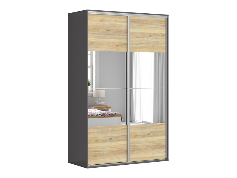 Szafa przesuwna Flex  150 cm z lustrem grafit/dąb mauvella