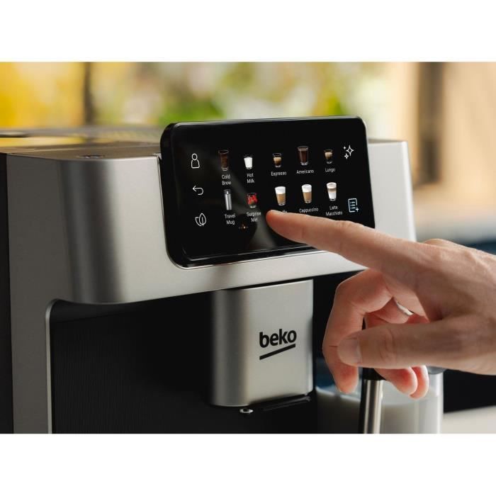 Machine à café avec broyeur - BEKO - CEG7348X - 1350 W - 250g de grains - Noir / Silver