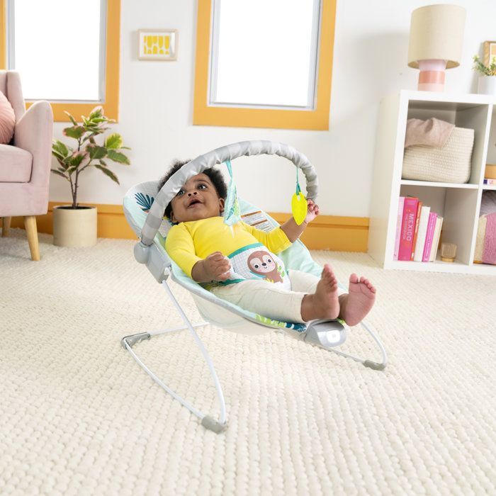 BRIGHT STARTS Wild Wonders Vibrerende Babybouncer - Afneembare Speelboog, 3-puntsgordel