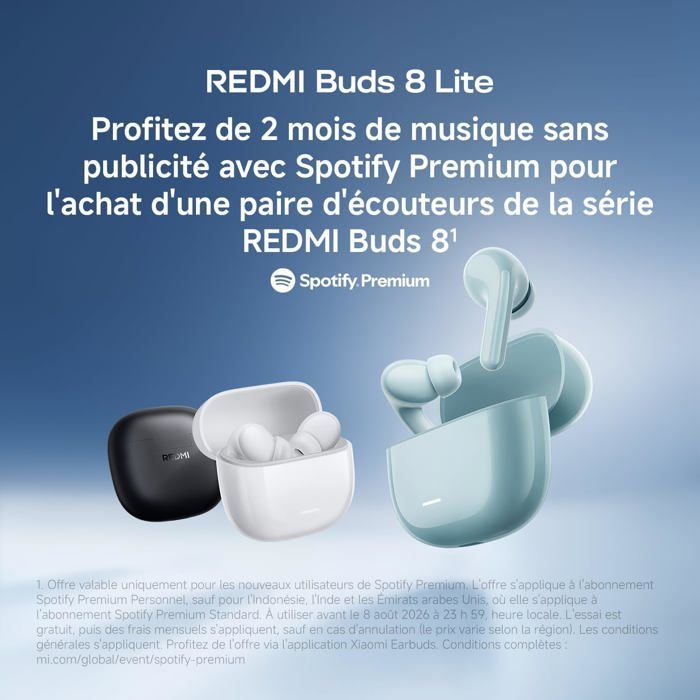 Auriculares intrauditivos inalámbricos Bluetooth XIAOMI REDMI Buds 8 Lite azules, con reducción activa de ruido de 42 dB.