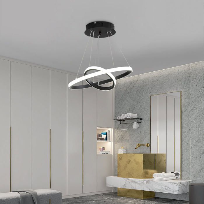 Suspensions d'éclairage Intérieur - D 20+40cm - Noir - Lumière blanche 28W 6500K - Réglable en hauteur