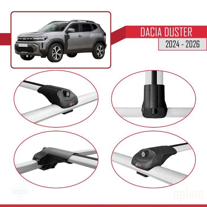 Barras de techo ACE-1 compatibles con Dacia Duster 3 (P1310) 2024-2026, portaequipajes para coche, aluminio gris, 2 barras.