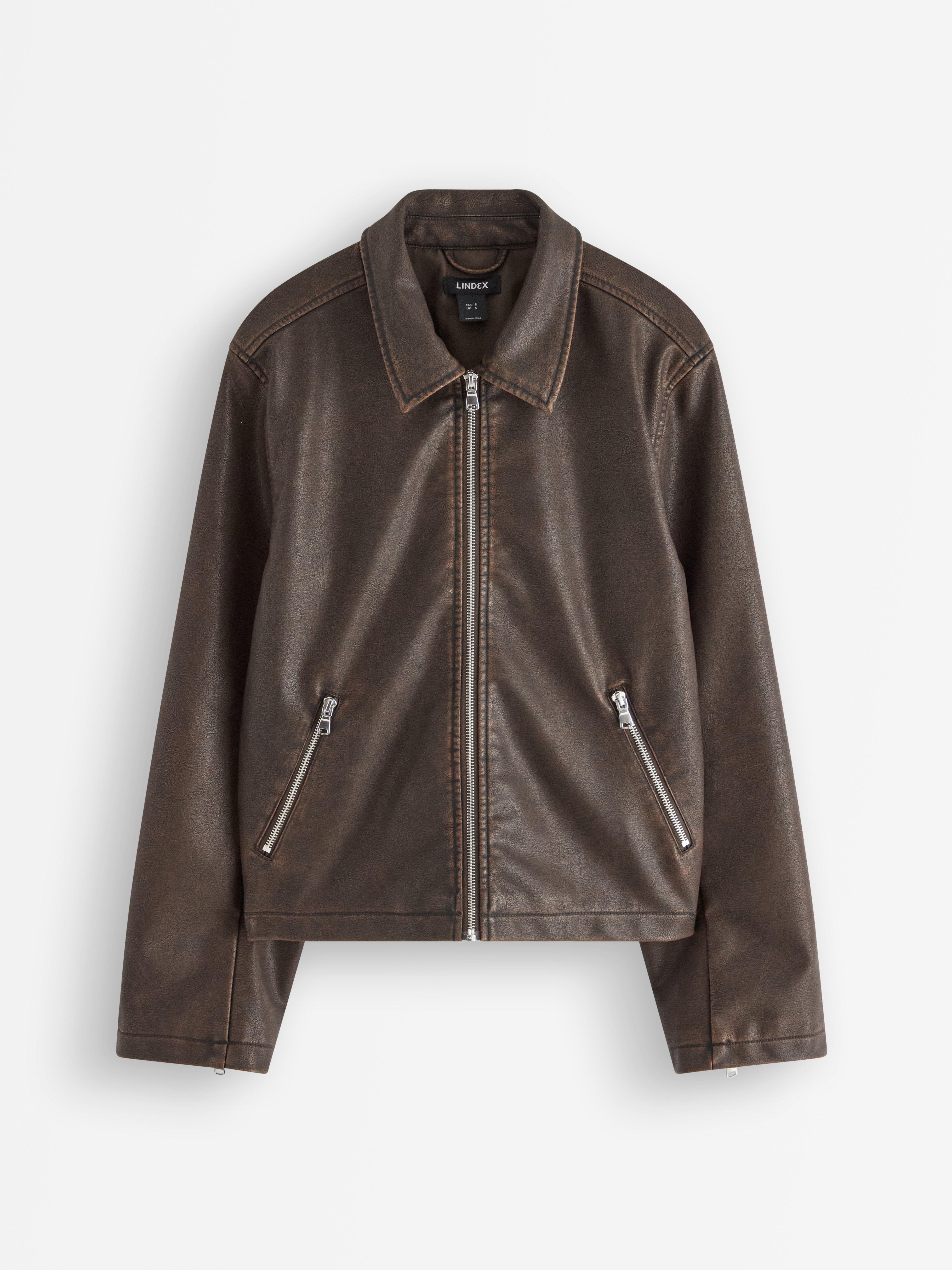 Chaqueta de piel sintética marrón