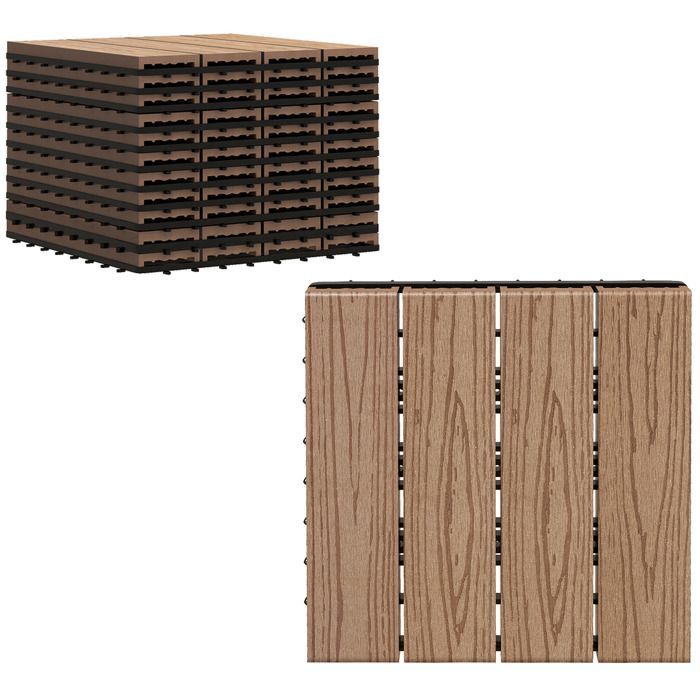 Dalles terrasse - Outsunny - caillebotis lot de 11 pcs emboîtables installation simple - composite - 30x30cm