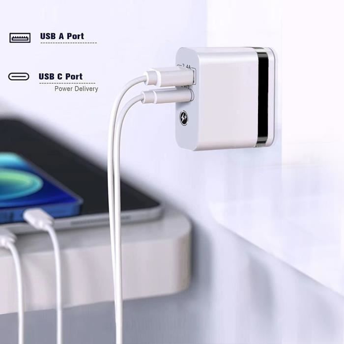 2-Port PD + QC 3.0 Fast Charger - Xiaomi - 13 - 13 Pro - 13 Ultra - 1M USB-C Cable - Compact