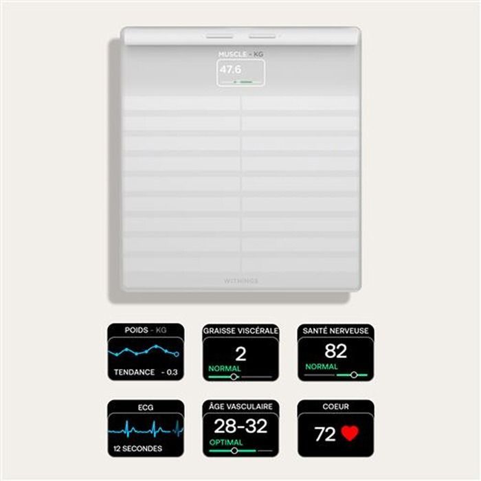 Balance Connectée - Withings - Body Scan - Blanche - Électrocardiogramme - 180 kg - 50 g de graduation