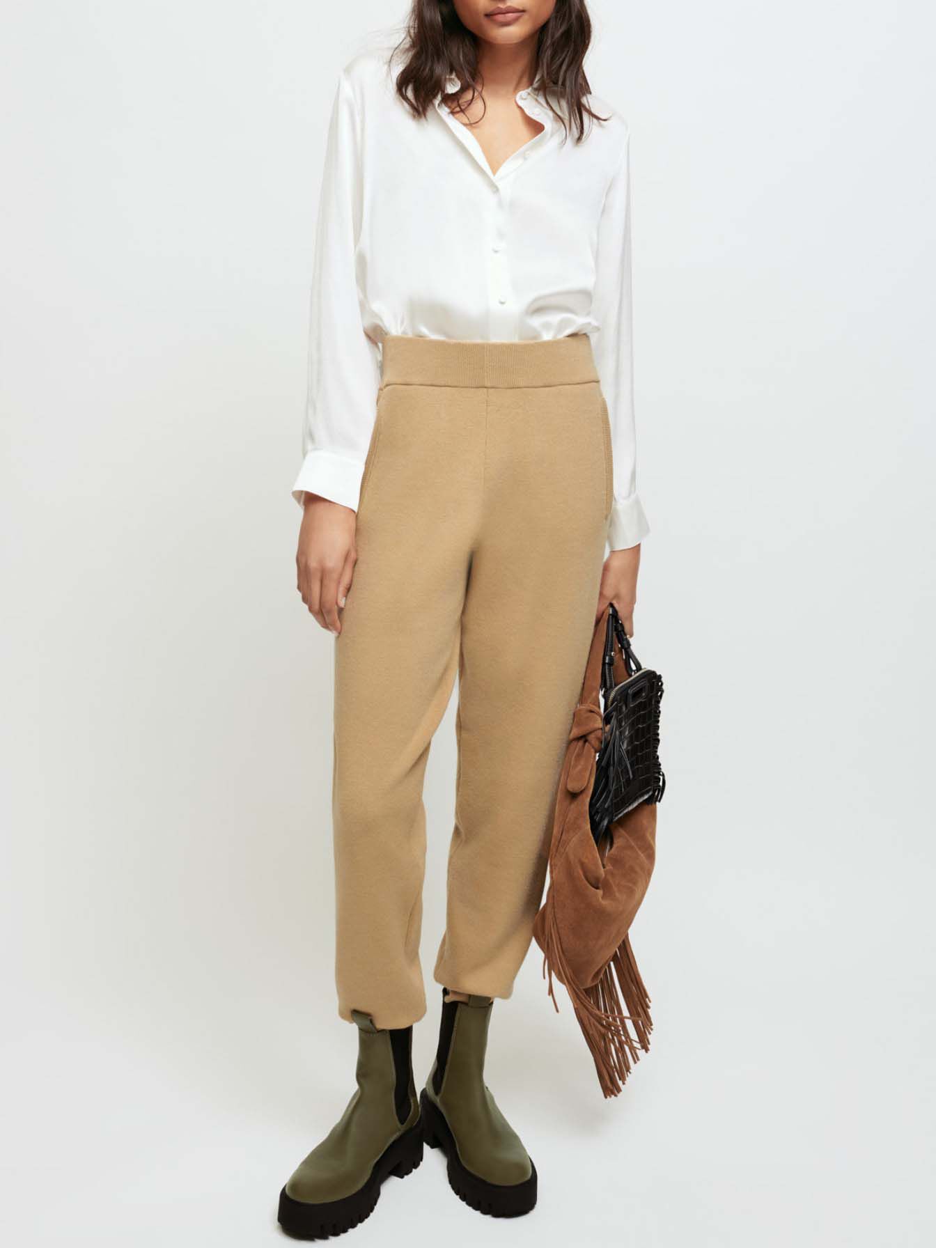 Pantaloni de trening tricotați în stil camel