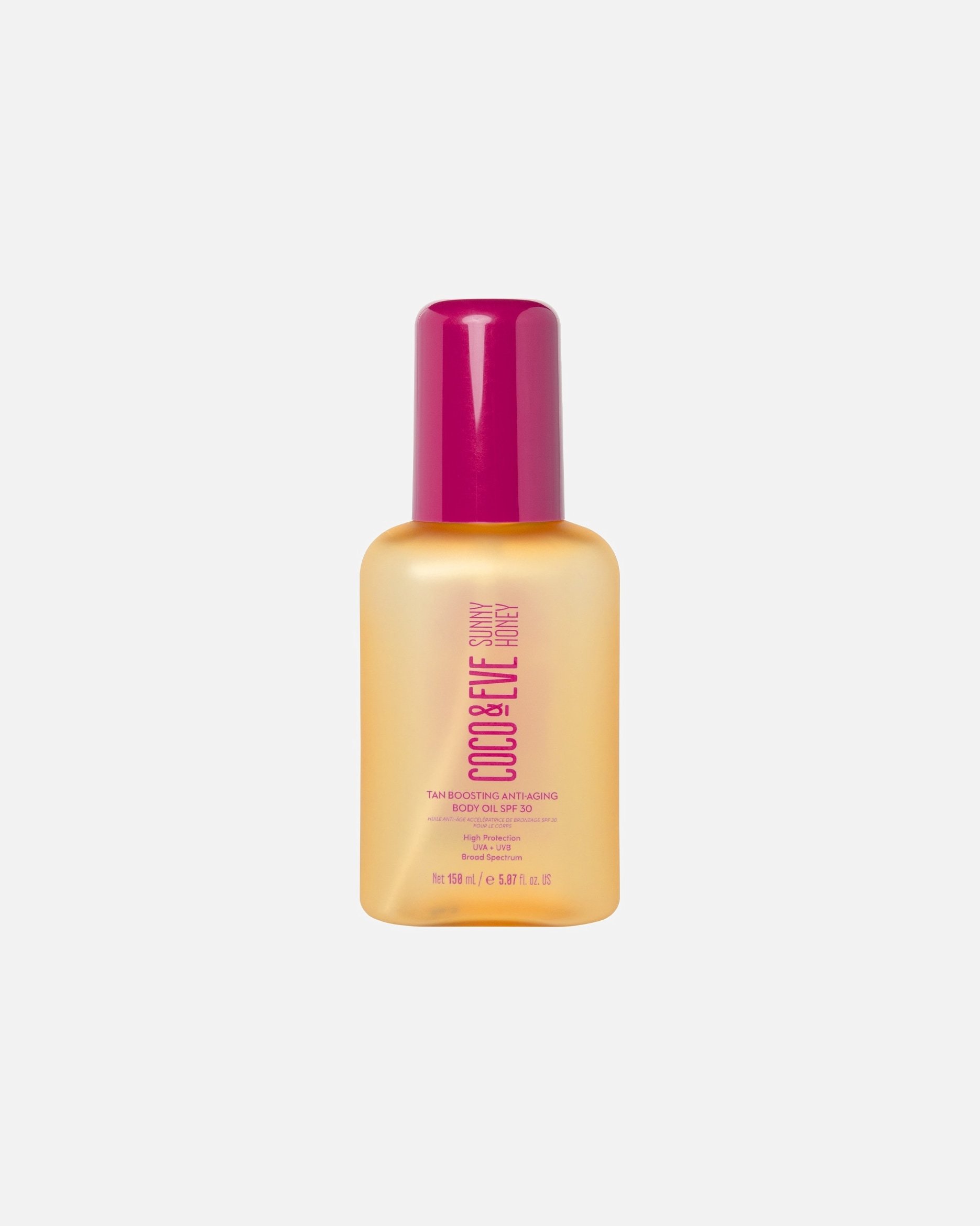 „Coco & Eve Sunny Honey“ purškiklis nuo saulės, įdegį stiprinantis, senėjimą stabdantis kūno aliejus SPF 30 – 150 ml