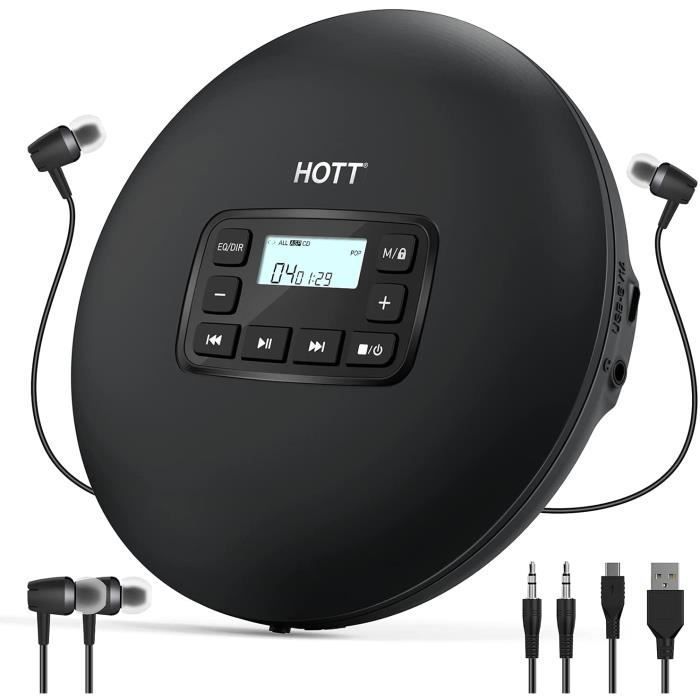 Lettore CD portatile HOTT CD204, lettore CD personale compatto con schermo LCD, anti-salto, anti-shock, piccolo lettore CD musicale Walkman