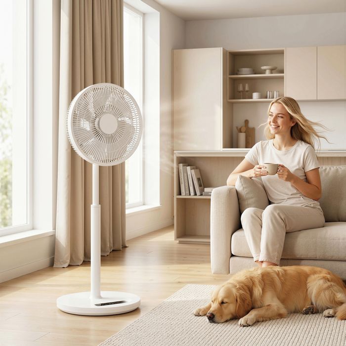 Ventilador de pedestal - HOMCOM - 12 velocidades, 4 modos, temporizador de 9 horas, oscilación de 120°, altura ajustable - ABS - 39x39x108cm - Blanco