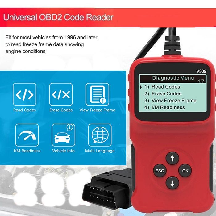 OBD2 Car Diagnostic Scanner Engine Fault Detector Code Reader 5 Languages V309