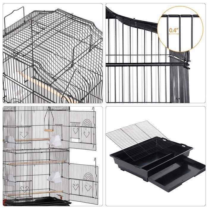 Jaula/aviario Yaheetech para loros, canarios y periquitos, 46 x 35 x 104,5 cm, 4 comederos, 3 perchas, color negro.