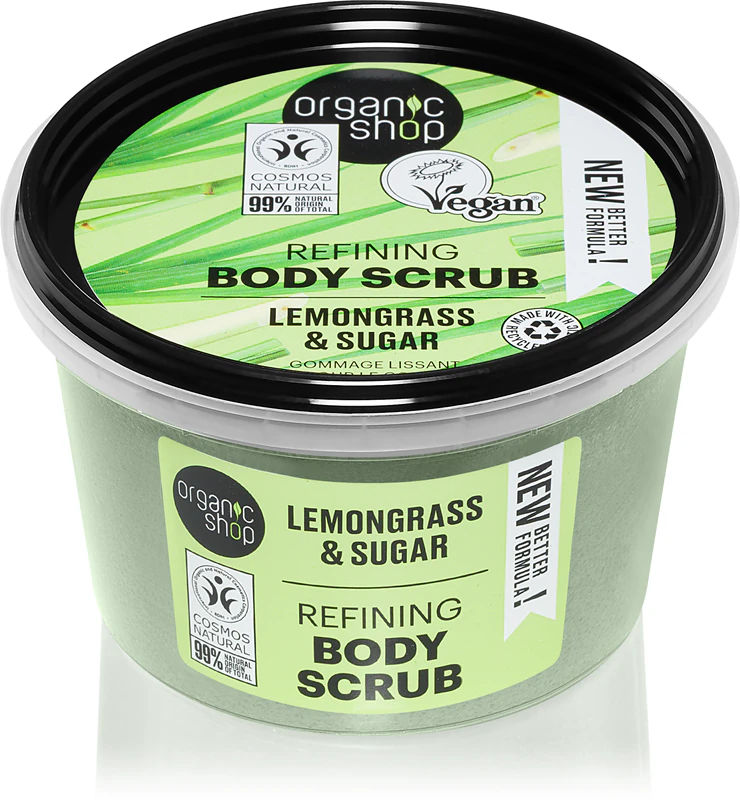 Jemný tělový peeling s citronovou trávou a cukrem Organic Shop