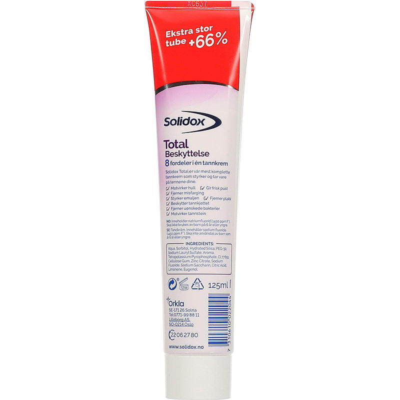 Solidox Tandpasta 125 ml Total Beskyttelse Solidox