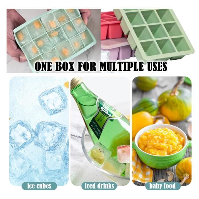 2 bandejas para cubitos de hielo con tapa, recipientes para almacenar purés de bebé, ollas de silicona para congelar purés.