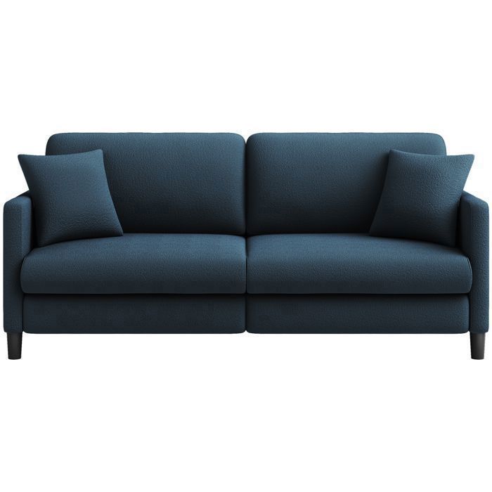 3-Seater Teddy Velvet Sofa in Blue Grey for Living Room, Bedroom, Scandinavian Style with 3 Cushions, 2 Pillows, 193×78×85CM