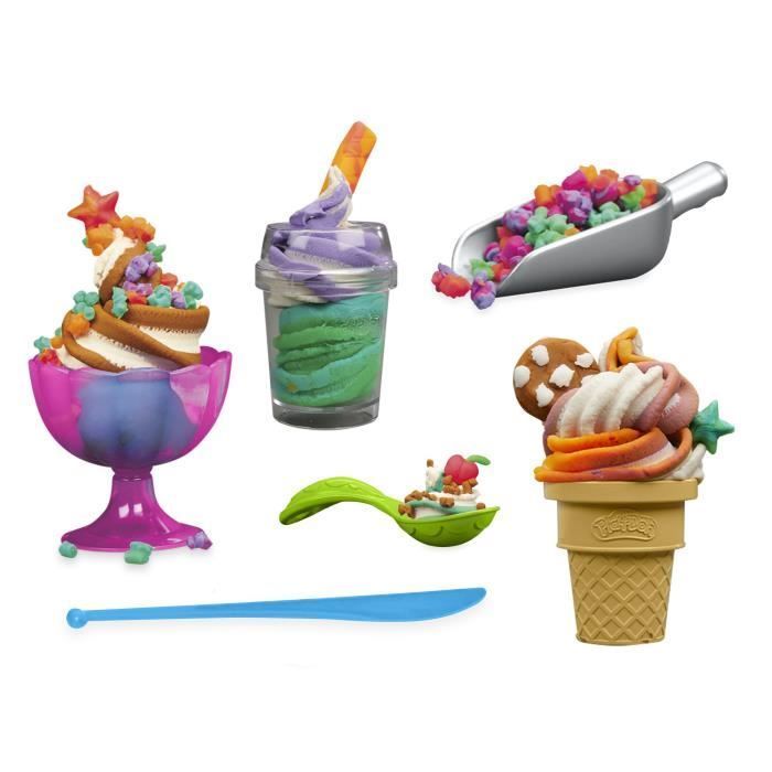 PlayDoh Mes Glaces Arc-en-Ciel, Pâte à modeler, Machine à Crème Glacée factice, 5 pots de 56 g  et accessoires, dès 3 ans