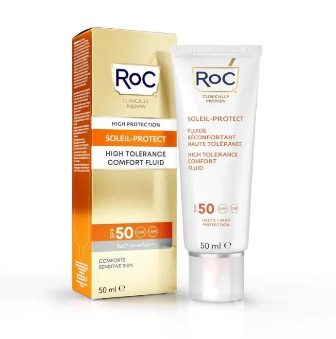 ROC RoC Protetor solar facial fluido altamente tolerante FPS 50 50 ml Fórmula hipoalergênica