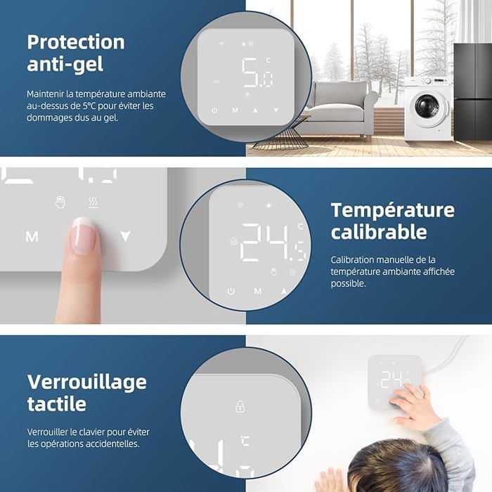 Thermostat Connecté WiFi alimenté par Pile/USB Thermostat Chaudiere Gaz 2 Fils Thermostats Thermostat Wi-Fi filaire THERMOSTAT EAU