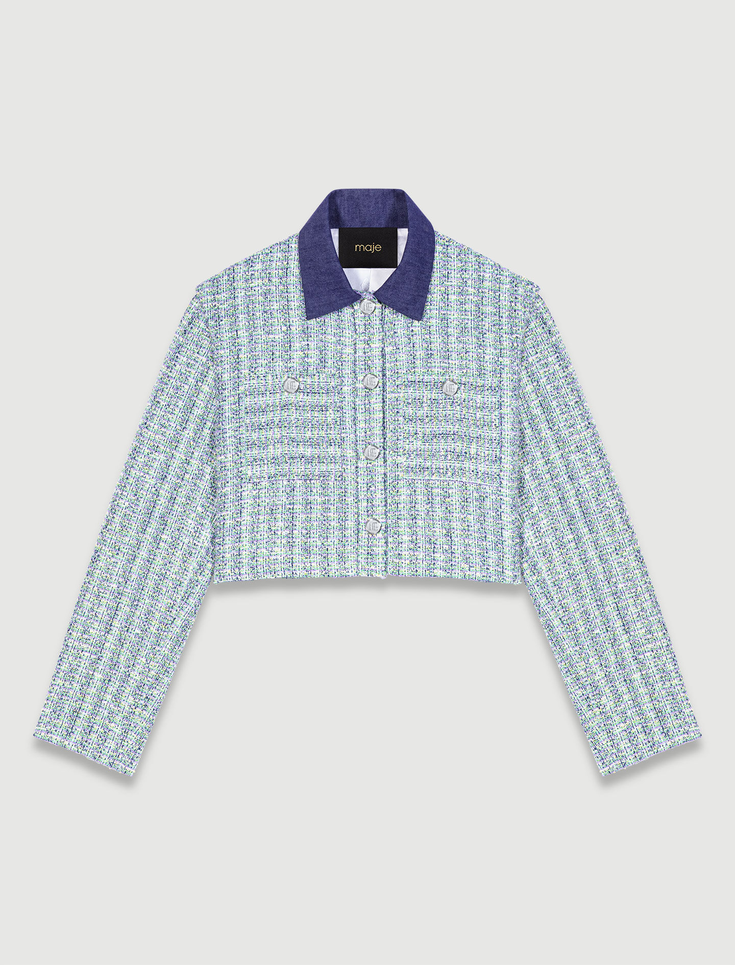 Jachetă scurtă din tweed cu culori contrastante - Multicoloră
