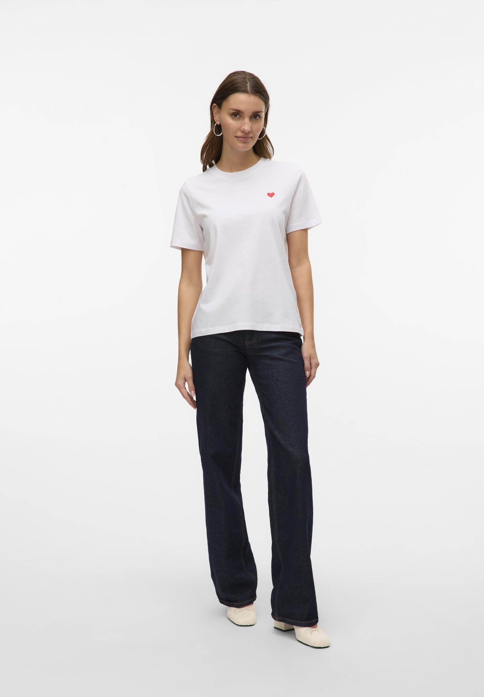 Vero Moda VMPAULINA - Basic T-shirt - helderwit detail met rood hart